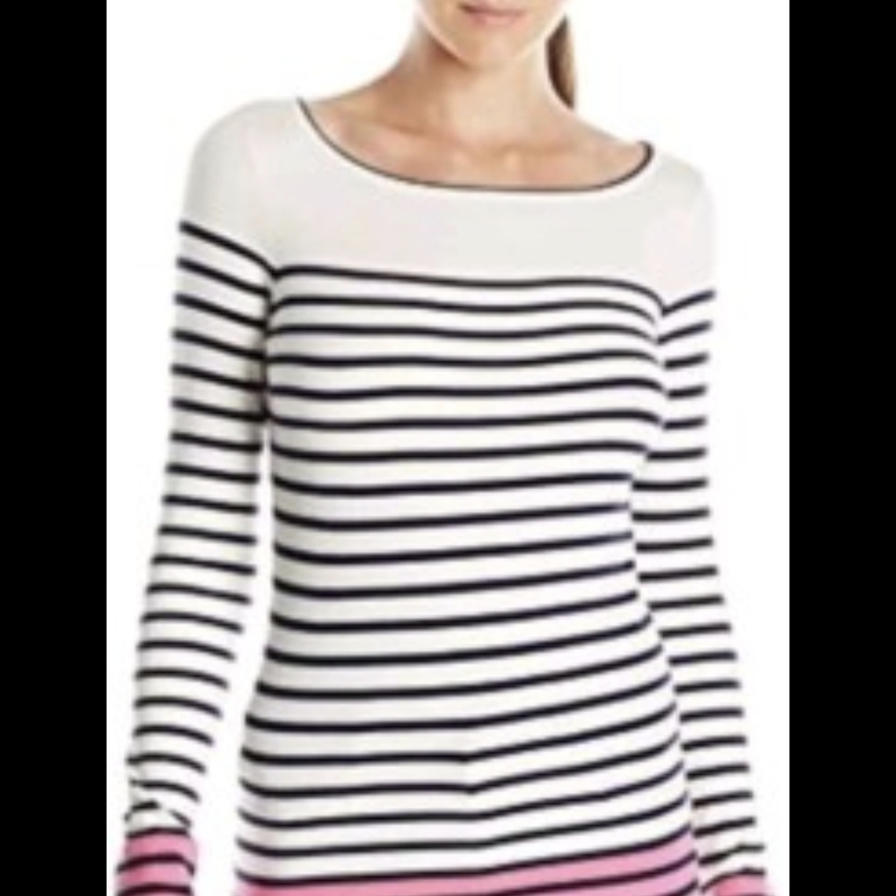Lilly Pulitzer Navy and Cream Boatneck Top Sz. S